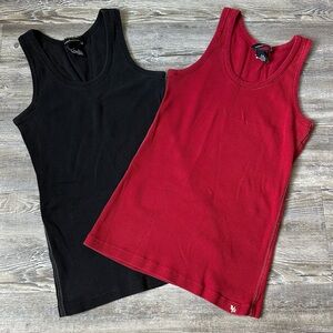 2 Moda International Red and Black Fitted Sleeveless Tank Tops